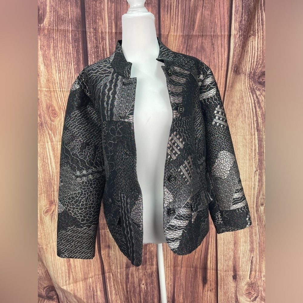 Chico’s beautiful black and rainbow metallic thread dressy blazer jacket size 2 - Picture 7 of 17